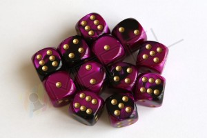 Kości Chessex - kostka k6 16mm Gemini Black-Purple/gold