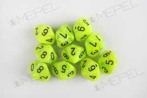 Kości Chessex - kostka k10 Vortex Bright Green/black