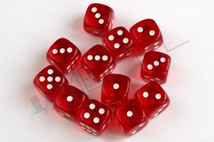 Kości Chessex - kostka k6 12mm Translucent Red/white