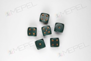 Kości Chessex - kostka k6 16mm Opaque Dusty Green/gold