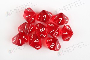 Kości Chessex - kostka k10 Translucent Red/white
