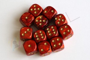Kości Chessex - kostka k6 16mm Scarab Scarlet/gold