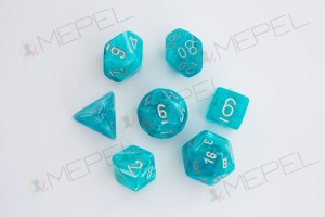 Kości Chessex - zestaw 7 kostek Cirrus Aqua/silver