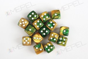 Kości Chessex - kostka k6 12mm Gemini Gold-Green/white
