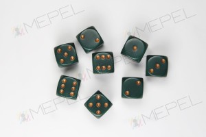 Kości Chessex - kostka k6 12mm Opaque Dusty Green/gold