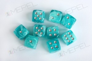 Kości Chessex - kostka k6 12mm Cirrus Aqua/silver