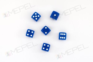 Kość/kostka do gry k6 16mm (oczka) - niebieska (100 sztuk)