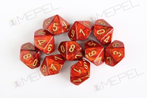 Kości Chessex - kostka k10 Scarab Scarlet/gold