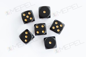 Kości Chessex - kostka k6 16mm Opaque Black/gold