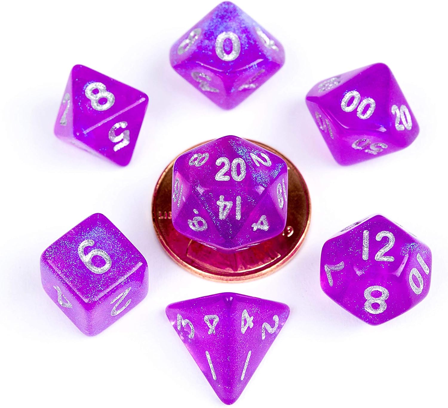 Kości Fanroll - zestaw 7 mini kostek Stardust Purple with Silver Numbers (10mm)