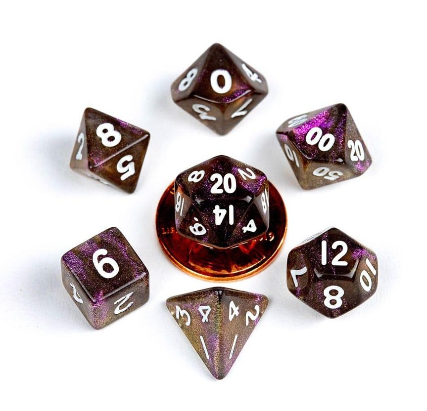 Kości Fanroll - zestaw 7 mini kostek Stardust Supervolcano with White Numbers (10mm)