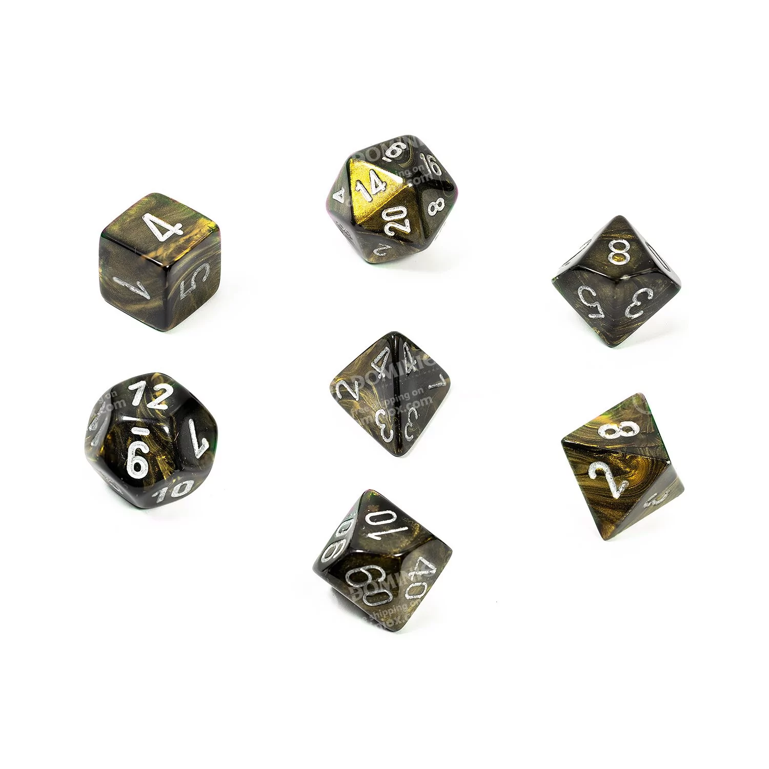Kości Chessex - zestaw 7 kostek Leaf Black Gold/silver