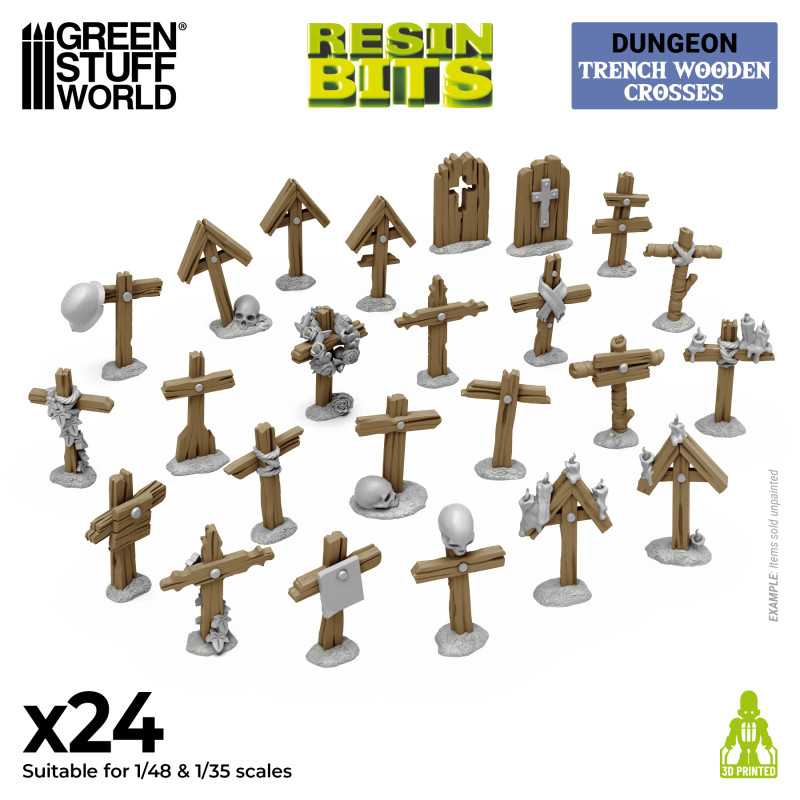 Green Stuff World: Dungeons & Fantasy - Wooden Trench Crosses (24 pcs)