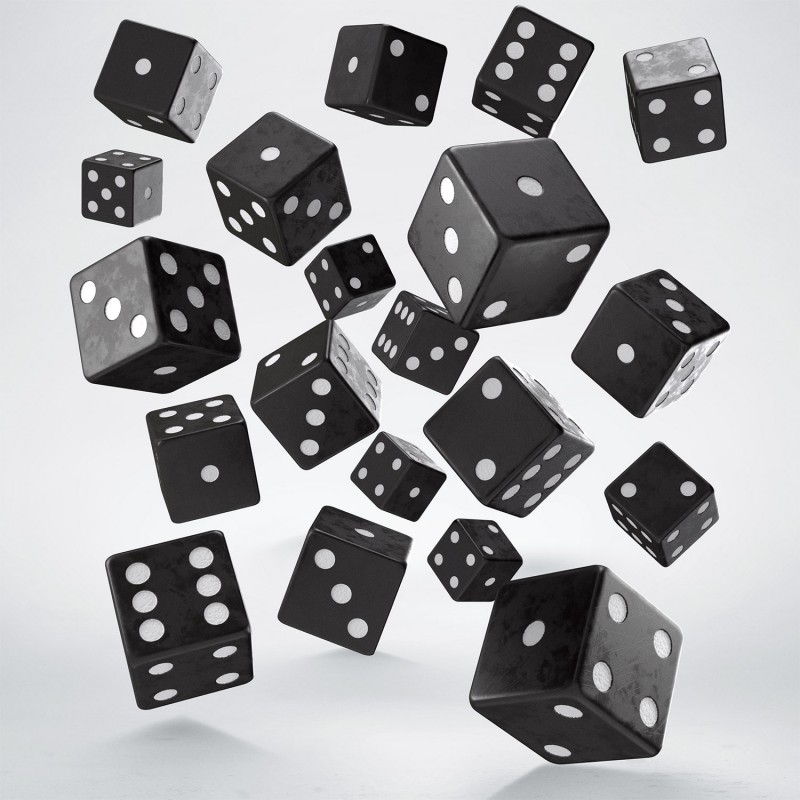 Full Pack of D6 Dice Black and White 16mm
