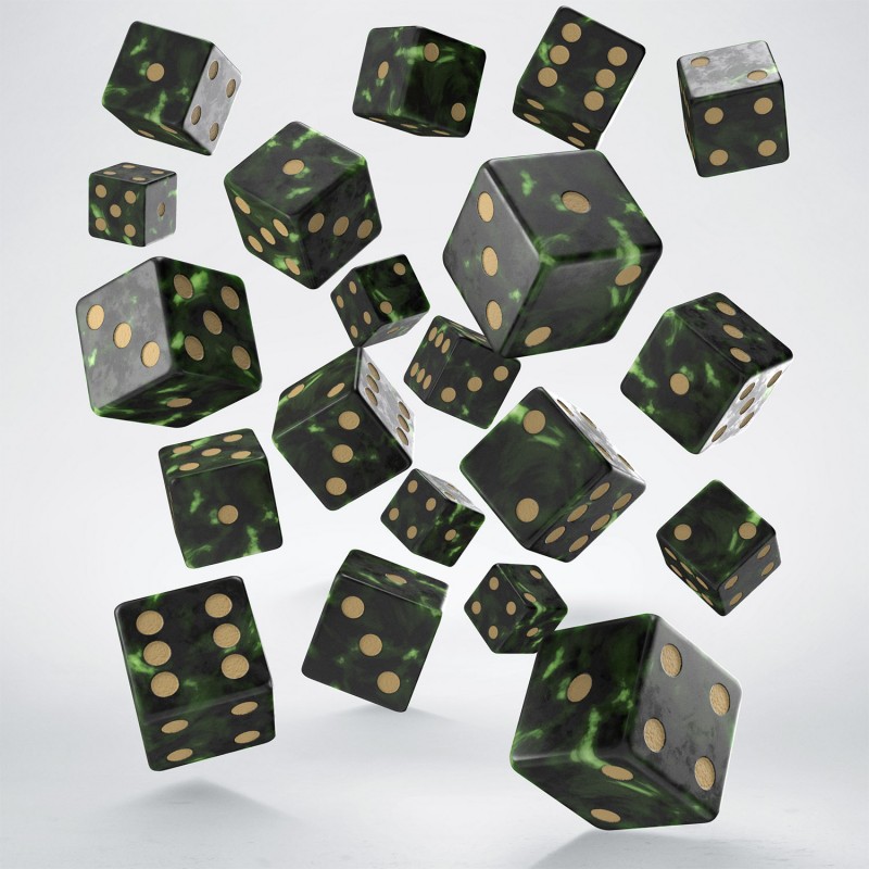 Full Pack of D6 Dice Bottle Green Gold 16mm