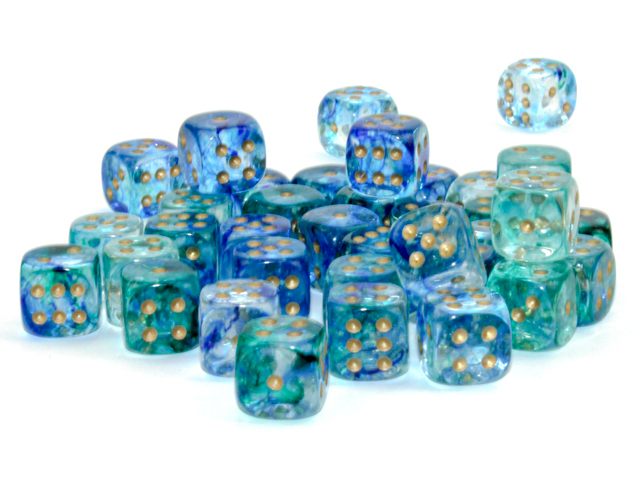 Kości Chessex - kostka k6 12mm Luminary Nebula Oceanic/gold (świecąca w ciemnościach)