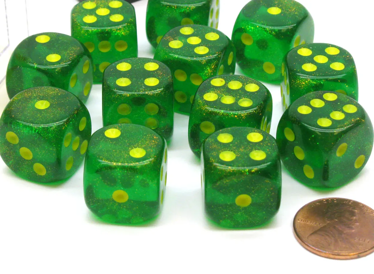 Kości Chessex - kostka k6 16mm Borealis Maple Green/yellow Luminary (świecąca w ciemnościach)
