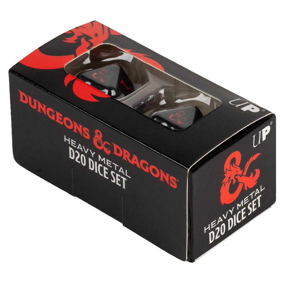 Ultra-Pro: Dungeons & Dragons: Zestaw kości - Heavy Metal D20 - Black/Red (2 kości)