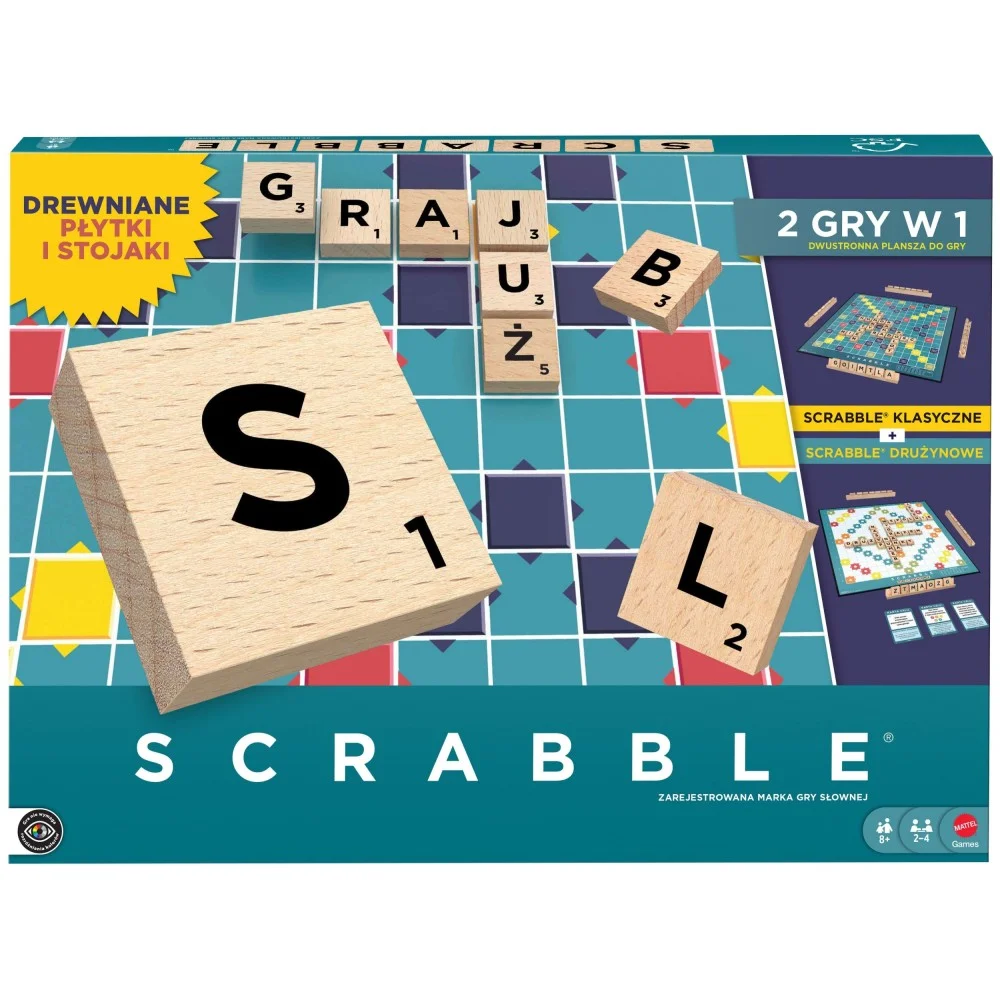 Scrabble (drewniane płytki i stojaki)