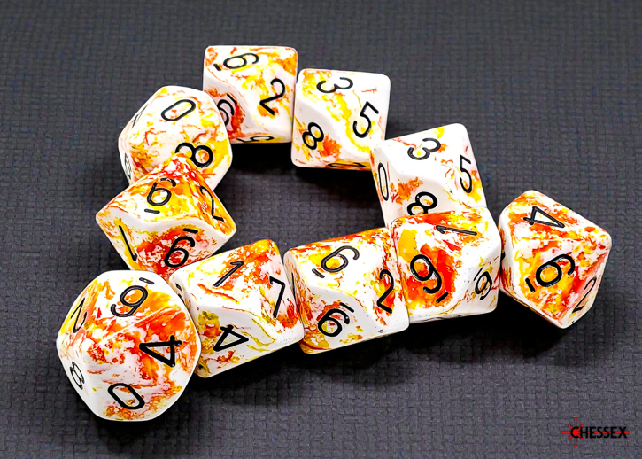Kości Chessex - kostka k10 Brush Sunrise/black