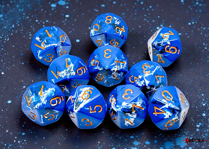 Kości Chessex - kostka k10 Brush Wavebreak/gold
