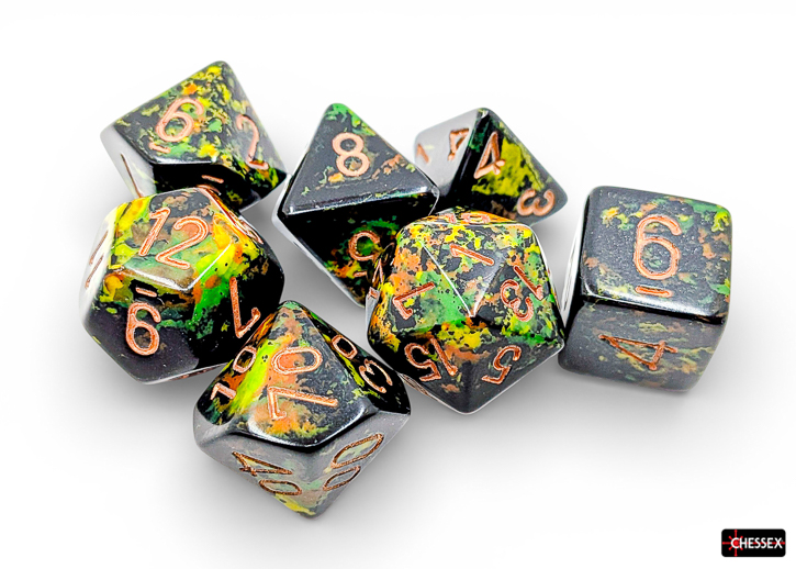 Kości Chessex - zestaw 7 kostek Brush Deep Forest/gold