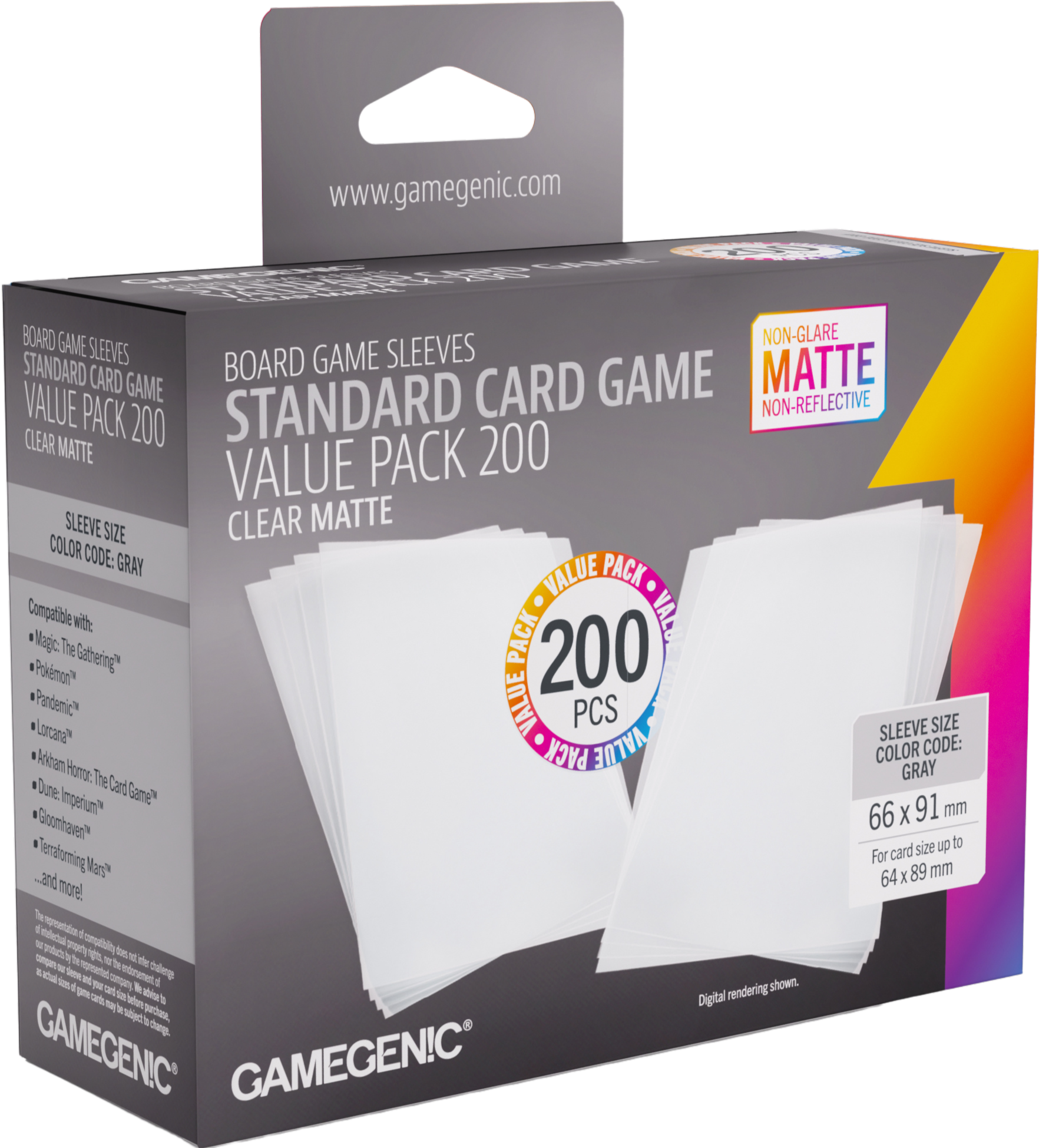 Card sleeves Gamegenic : Standard (66x91 mm) - Clear Matte - Value Pack, 200 pcs