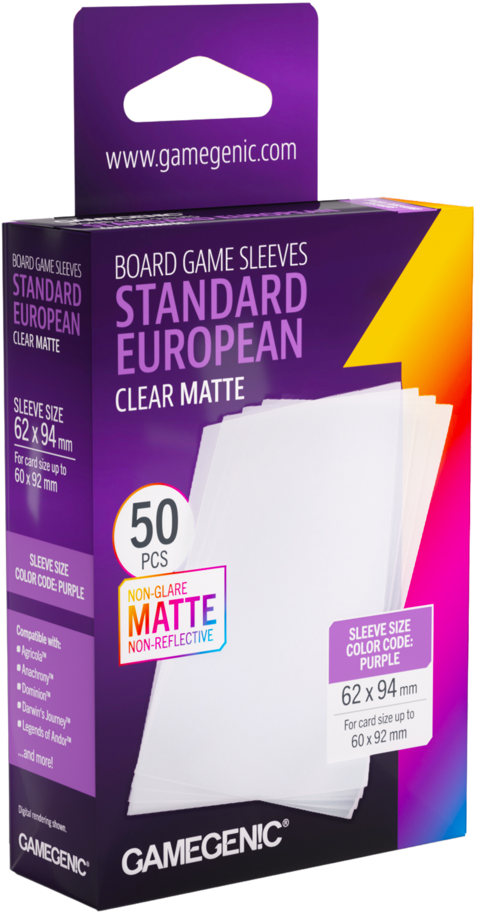 Card sleeves Gamegenic : Standard European (62x94 mm) - Clear Matte - 50 pcs