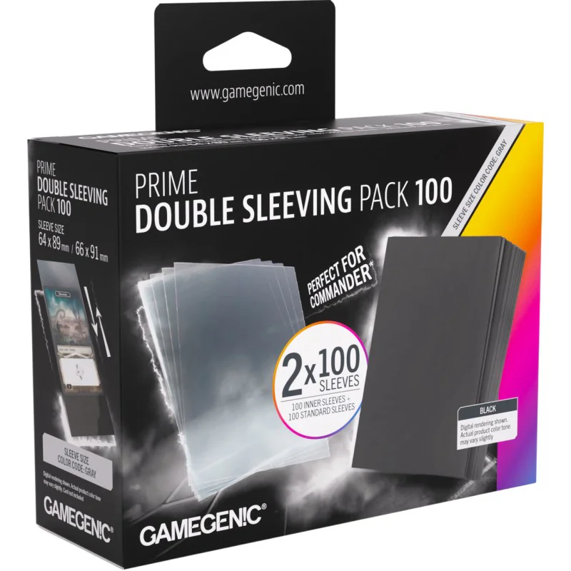 Koszulki na karty Gamegenic: Prime Double Sleeving Pack (66x91 mm/64x89 mm) 2x100 sztuk - Black