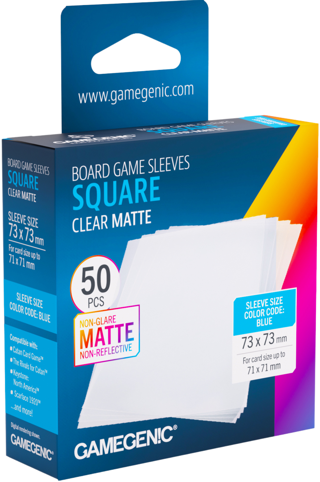 Koszulki na karty Gamegenic: Square (73x73 mm) - Clear Matte - 50 sztuk