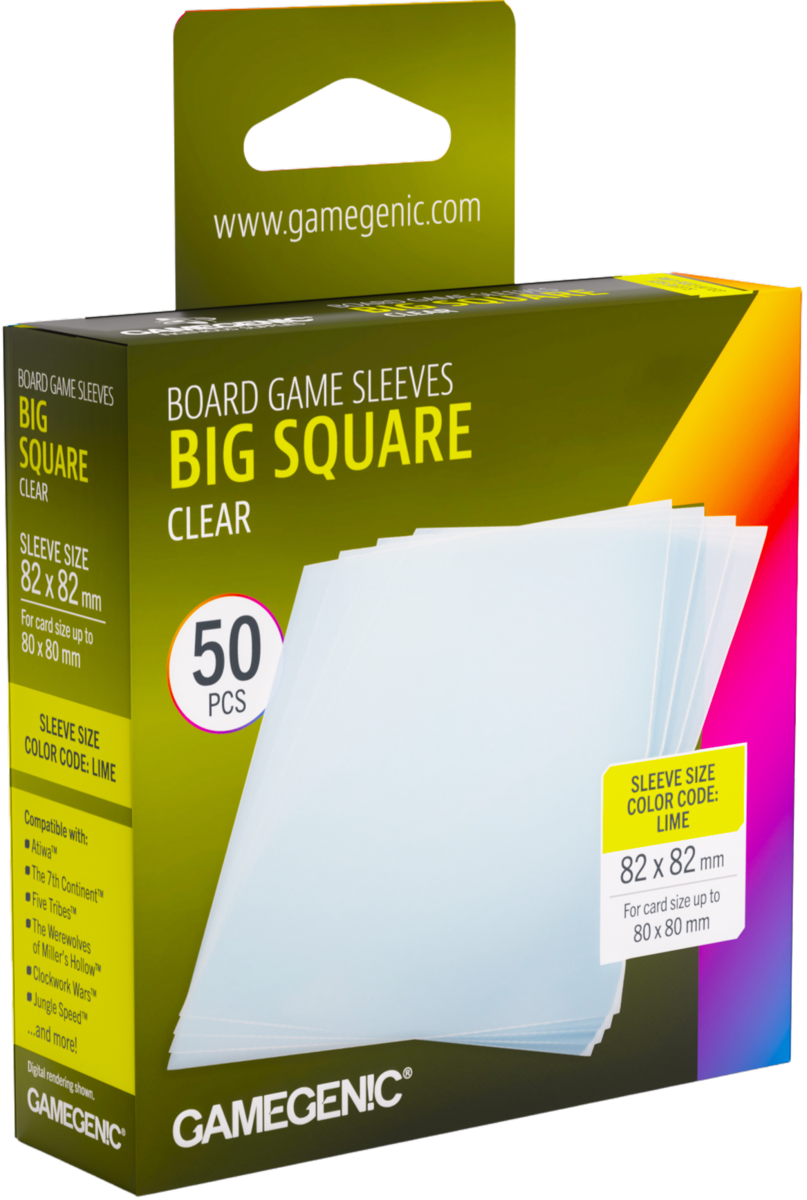 Koszulki na karty Gamegenic: Big Square (82x82 mm) - Clear - 50 sztuk