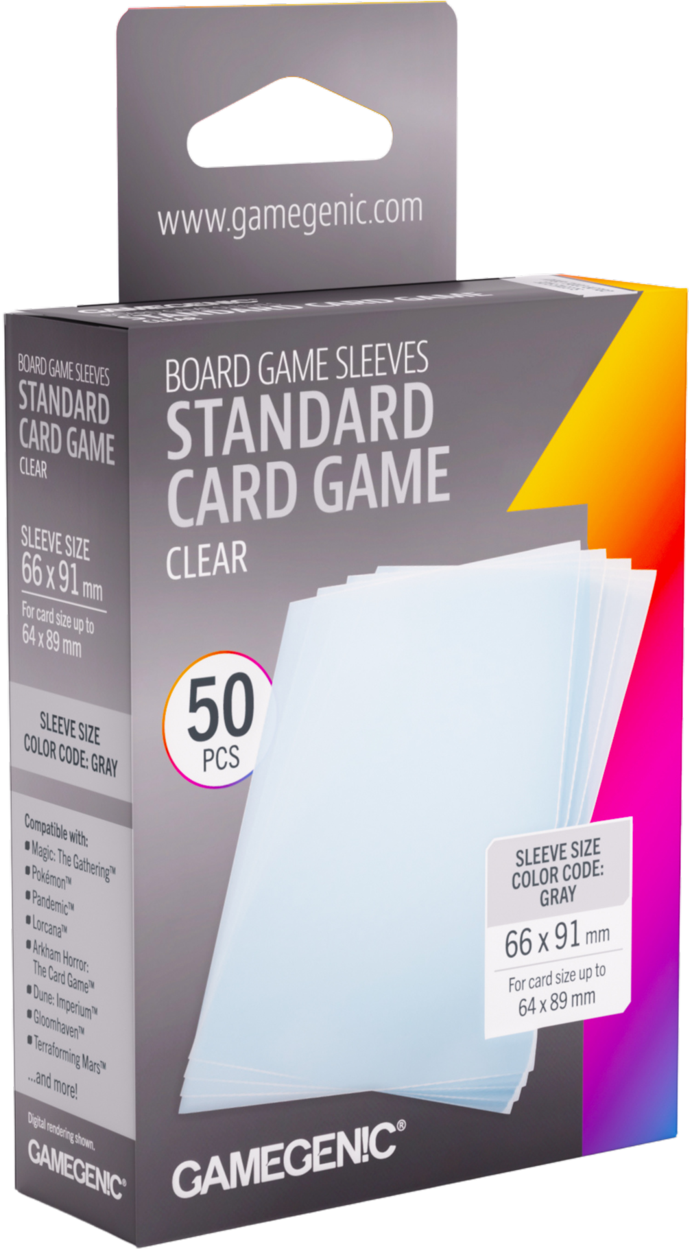 Koszulki na karty Gamegenic: Standard (66x91 mm) - Clear - 50 sztuk