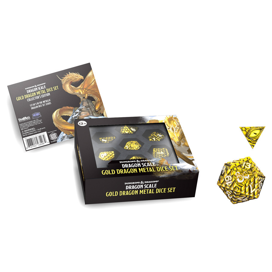 Kości Fanroll - zestaw D&D Dragon Scale Metal - Gold