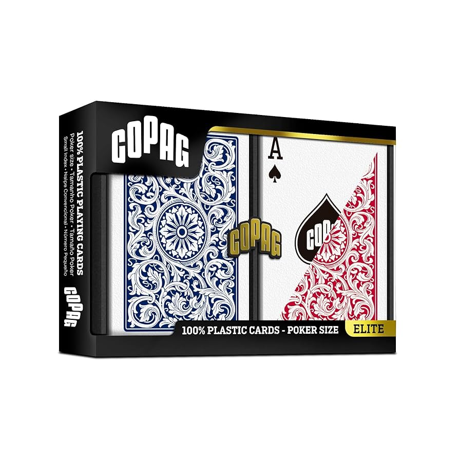 Karty do gry Copag: Elite - zestaw plastikowych kart do pokera (czerwone/niebieskie) REGULAR