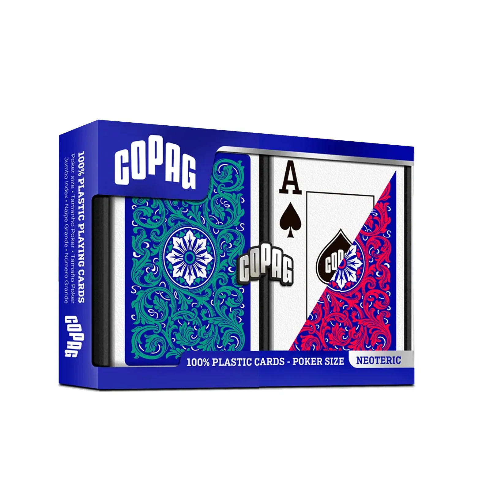 Karty do gry Copag: Neoteric - zestaw plastikowych kart do pokera (czerwony/zielony/niebieski)  JUMBO