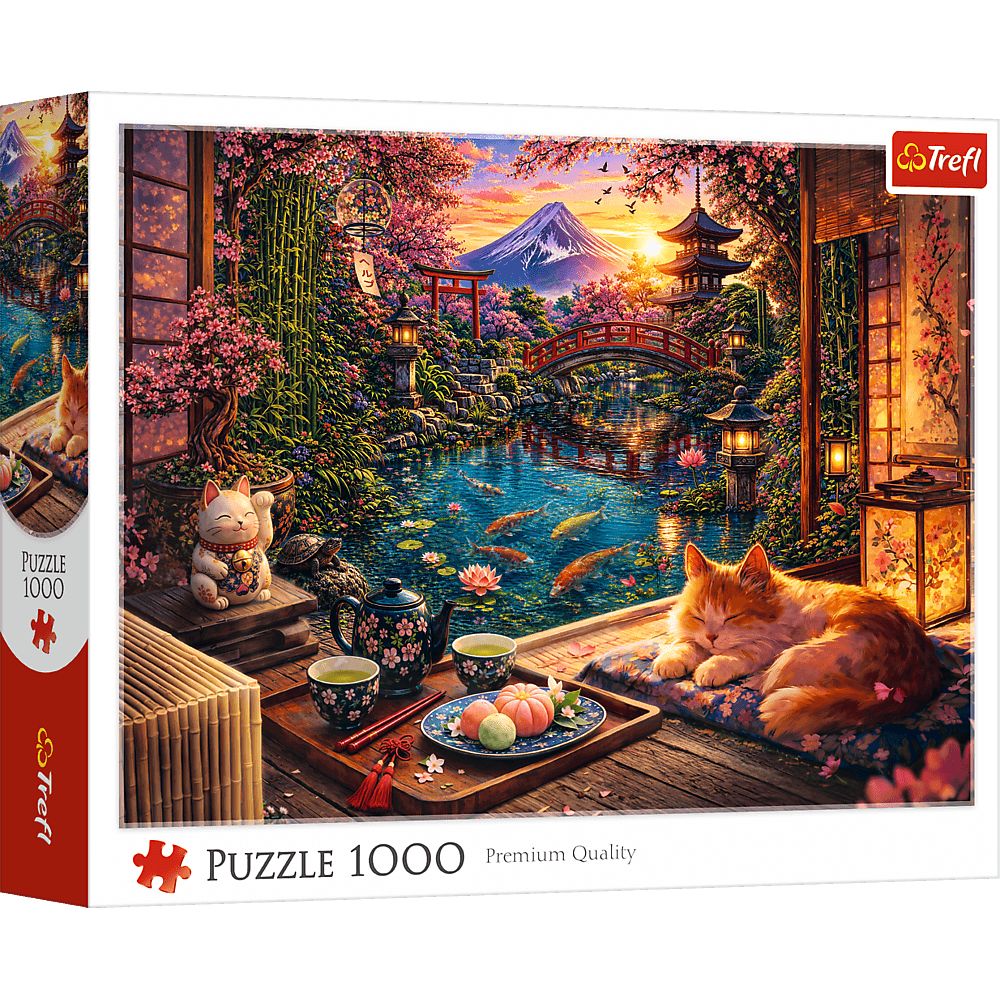Puzzle 1000 Kot w ogrodzie sakury