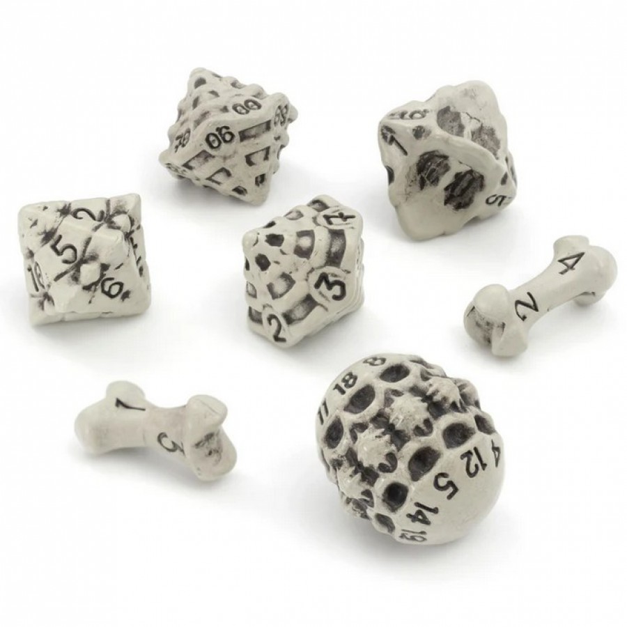Lynx Dice - Set of 7 Skull & Die Dice: Ancient Die White
