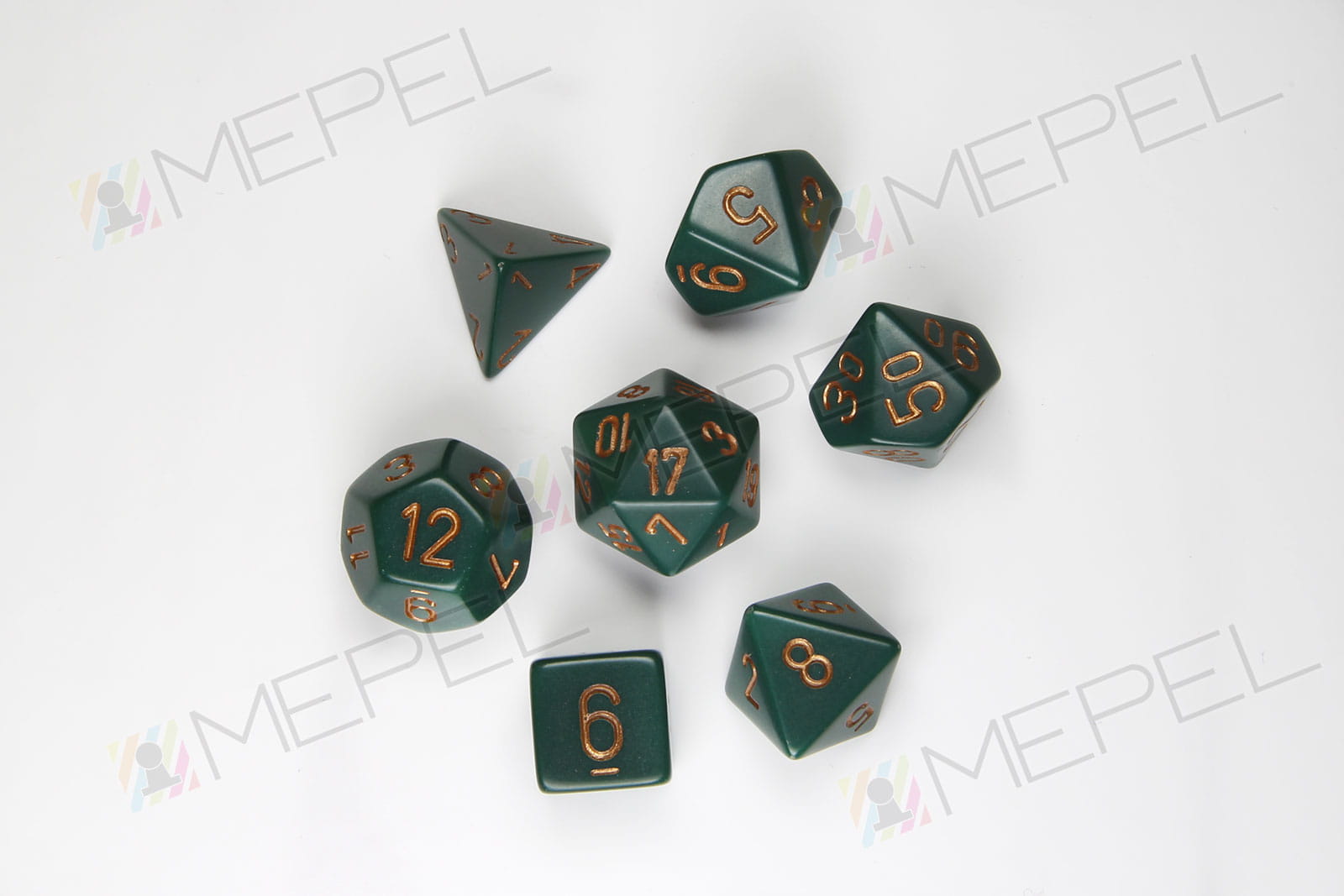 Kości Chessex - zestaw 7 kostek Opaque Dusty Green/copper