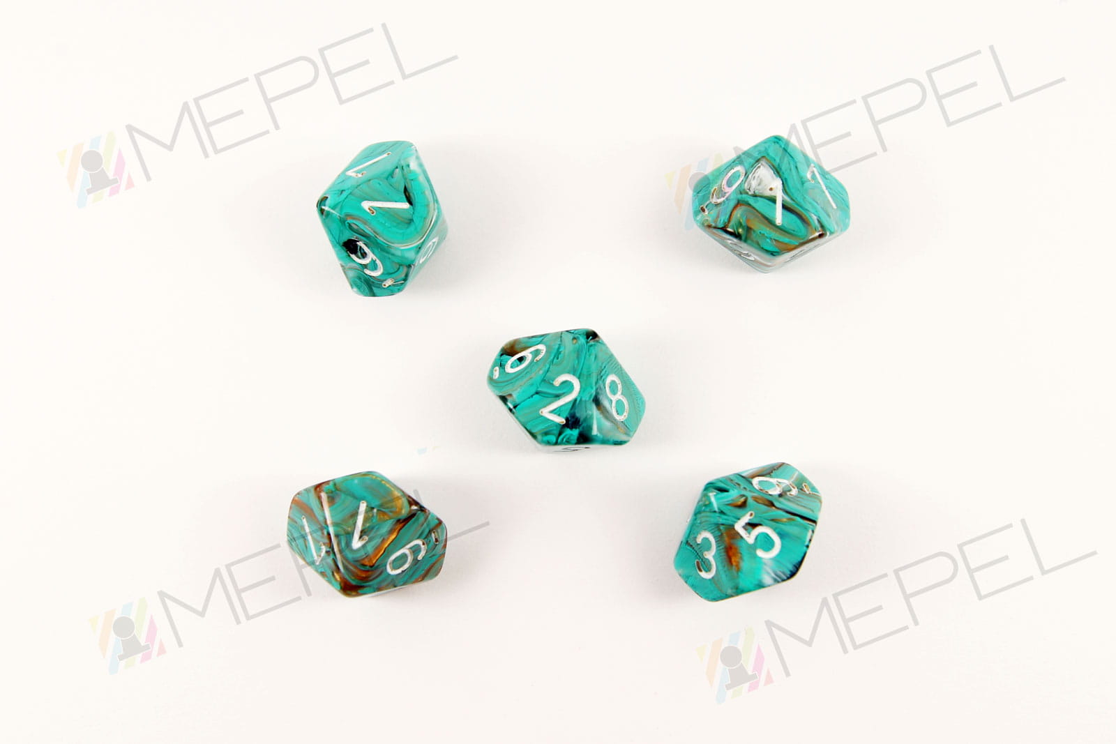 Kości Chessex - kostka k10 Marble Oxi‑Copper/white