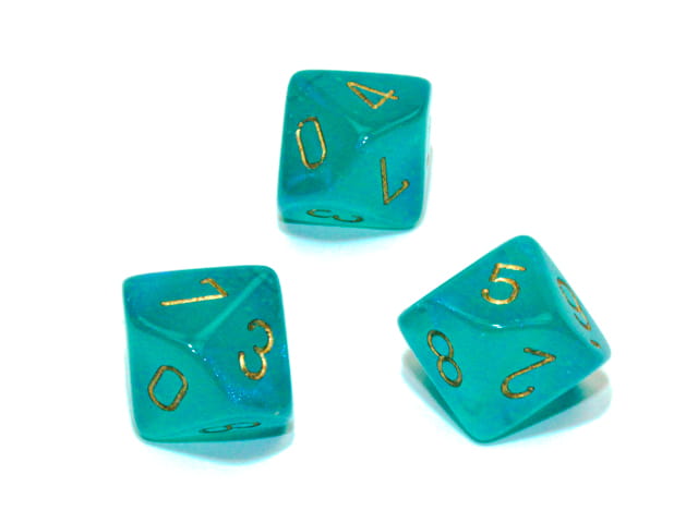 Kości Chessex - kostka k10 Borealis Teal/gold - Luminary (świecące w ciemnościach)