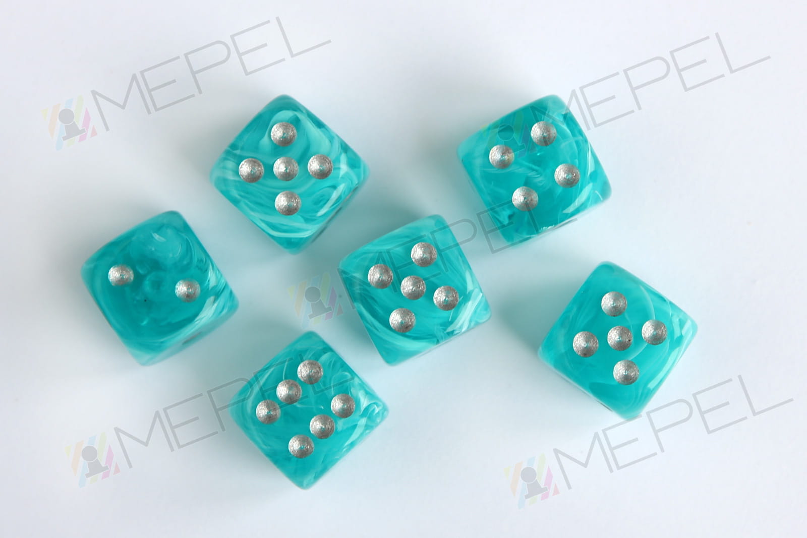Chessex D6 16mm Cirrus Aqua/silver die
