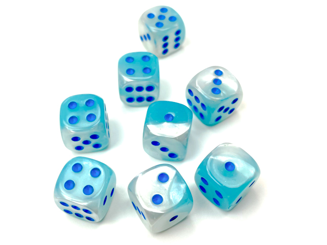 Kości Chessex - kostka k6 12mm Gemini Pearl Turquoise-White/blue Luminary (świecące w ciemnościach)