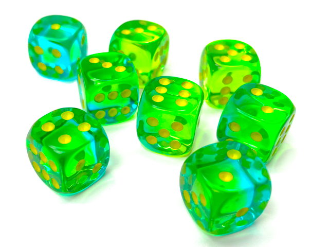 Kości Chessex - kostka k6 12mm Gemini Translucent Green-Teal/yellow