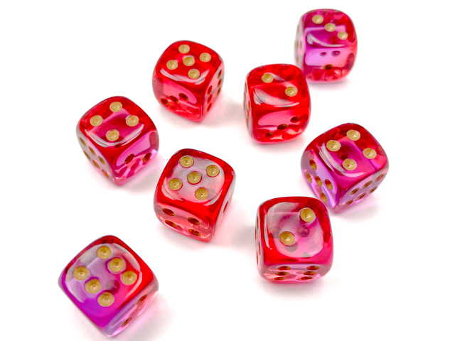 Kości Chessex - kostka k6 12mm Gemini Translucent Red-Violet/gold