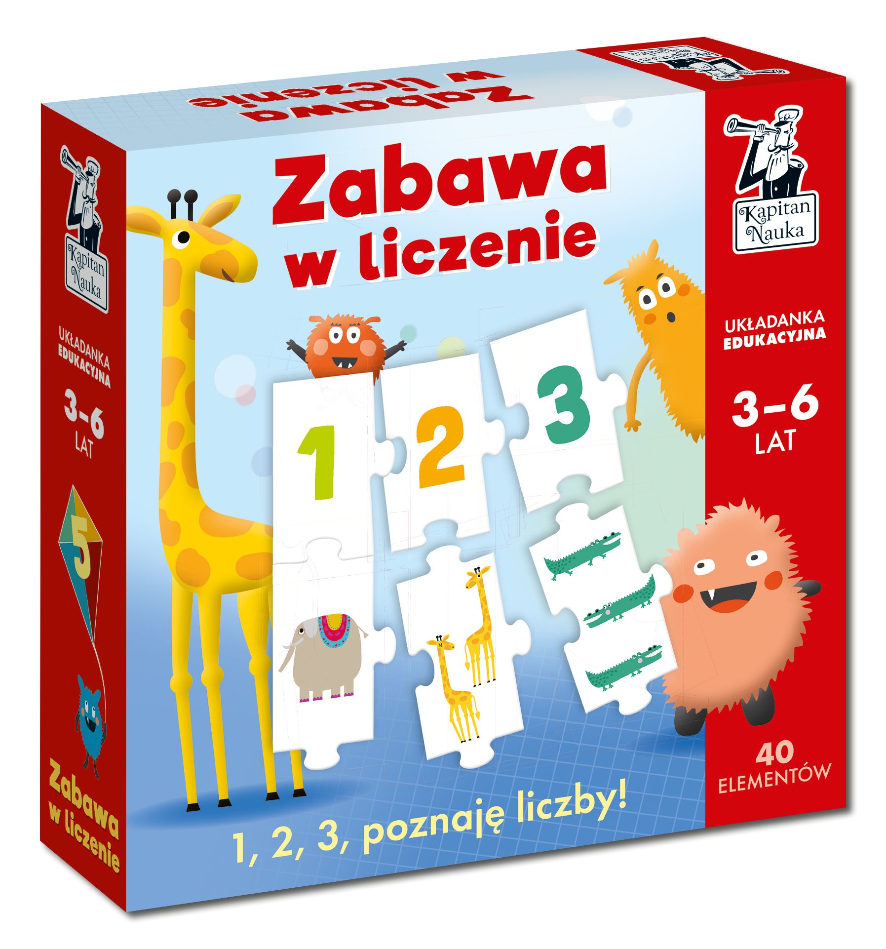 Kapitan Nauka: Zabawa w liczenie 1, 2, 3, poznaję liczby - Układanka edukacyjna 3+