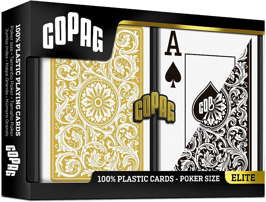 Copag Playing Cards: Elite - Plastic Poker Cards Set (Black/Gold) JUMBO