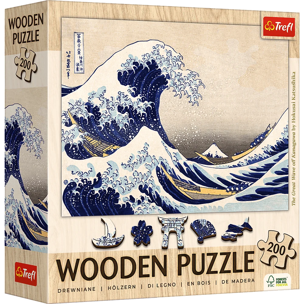 Puzzle drewniane 200 - Wielka Fala w Kanagawie, Hokusai Katsushika