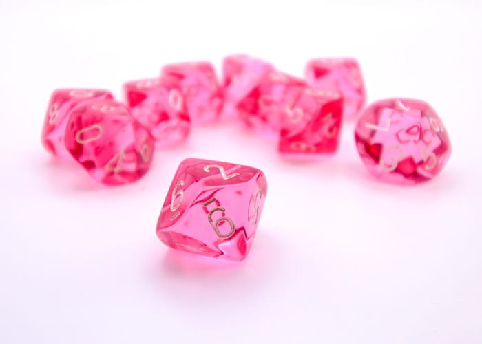 Kości Chessex - kostka k10 Translucent Pink/white
