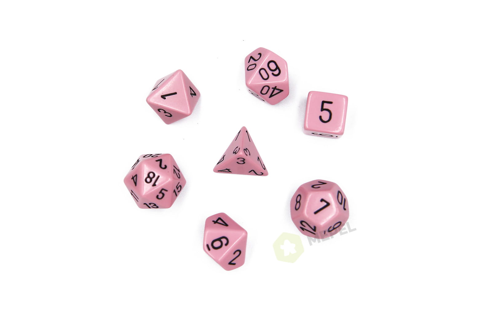 Kości Chessex - zestaw 7 kostek Opaque Pastel Pink/black
