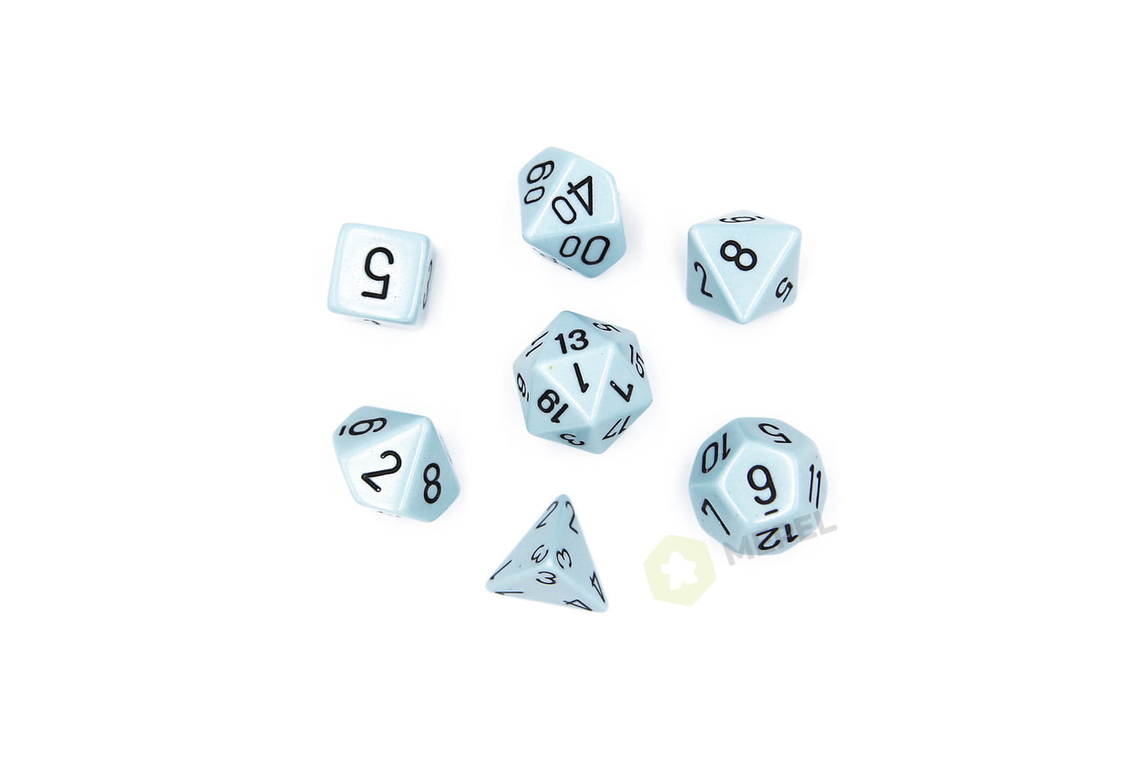 Kości Chessex - zestaw 7 kostek Opaque Pastel Blue/black